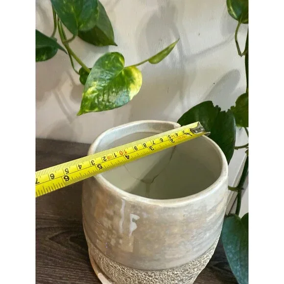 Textured Ceramic Planter with Saucer - Picture 10 of 10